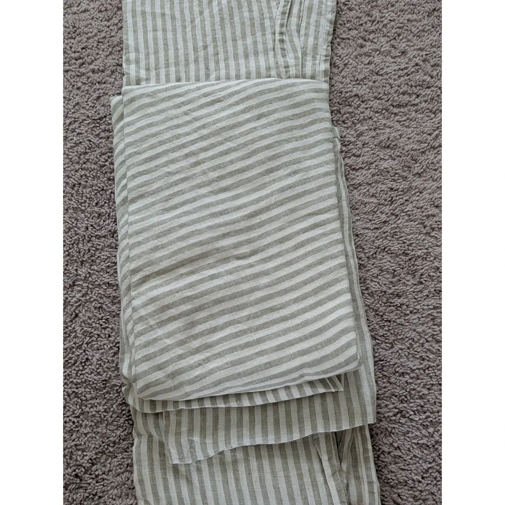 Quince European Linen Sheet Set Willowleaf White Stripe Twin + Flat Sheet NWOT